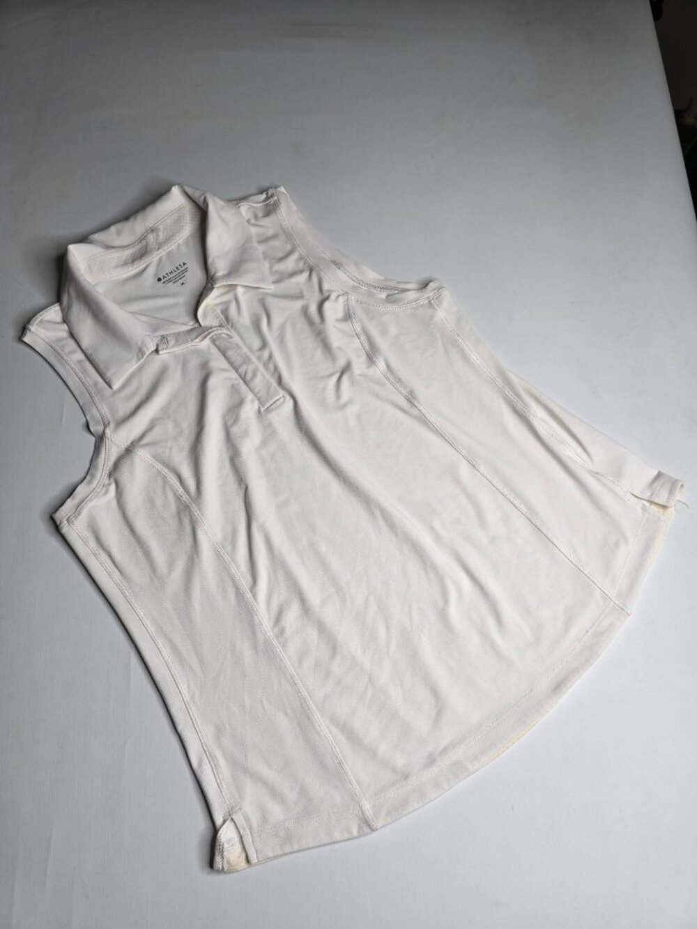 Athleta Womens White Sleeveless Polo Shirt M Polyester Spandex